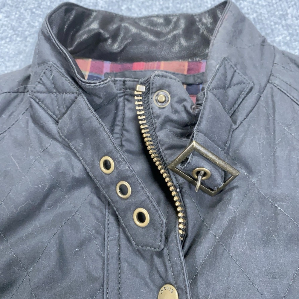 Orvis Barn Coat Womens Sz L Black Chore Jacket Flannel Lined Leather Collar 2MPO - Picture 4 of 16